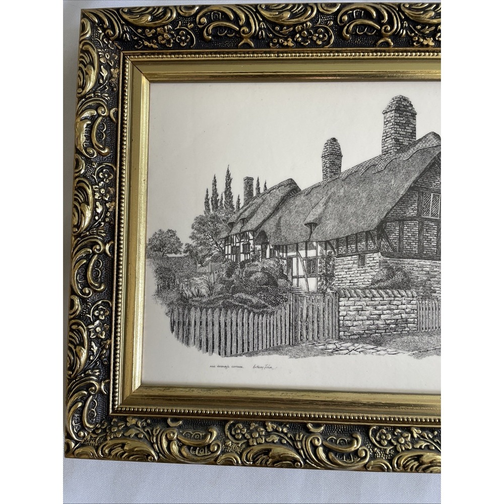 Vintage Anthony Johns Signed Art Anne Hathaway's Cottage Gold Gilt Frame - Picture 2 of 10